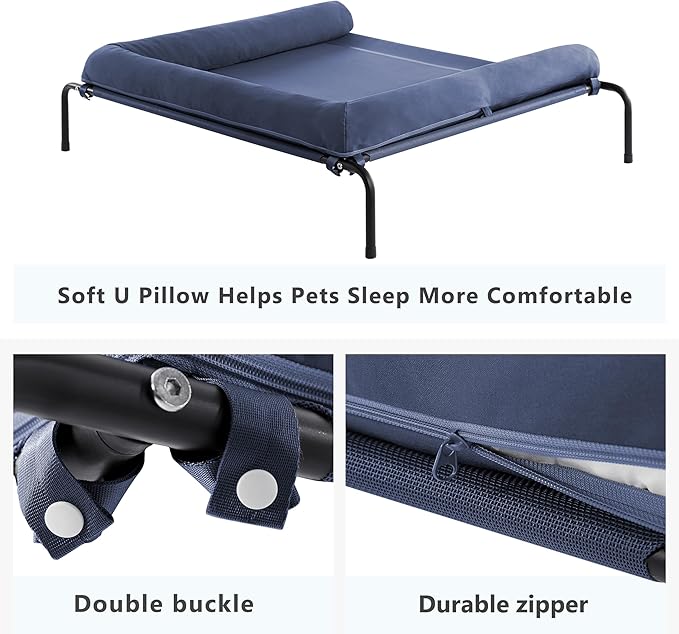 Cooling Elevated Dog Bed for Large Dogs, Outdoor Raised Dog Beds Dogs Cot | Dogs Bed W/Breathable Mesh, Pet Cots W/Removable Waterproof Bolster