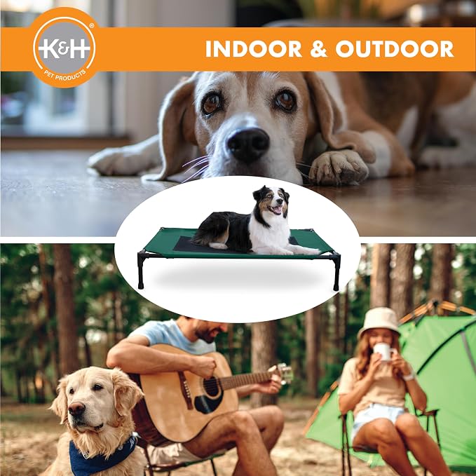 K&H Outdoor Elevated Dog Bed, Cooling Raised Dog Bed, Green, Large 42x30in | Pet Cot for Medium & Large Pets, Breathable Mesh Center Hammock Design, Indoor/Outdoor Washable Cover, 42x30in