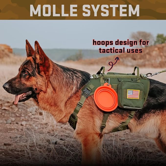 Forestpaw Tactical Dog Harness Pouches and Patches Set,M,Green | Adjustable Fits 22-35" Chest,30-80 lbs,No Pull Military Style Service Dog Vest for Daily Walking Training,Medium Dogs
