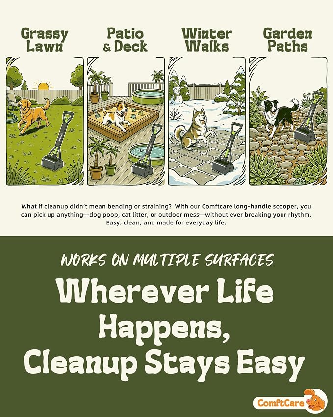 32" Long Handle Pooper Scooper – No Bending Required, Easy & Clean Pickup for Dog Owners, Comfortable Grip Heavy Duty Scoop for Yard, Grass & Walks