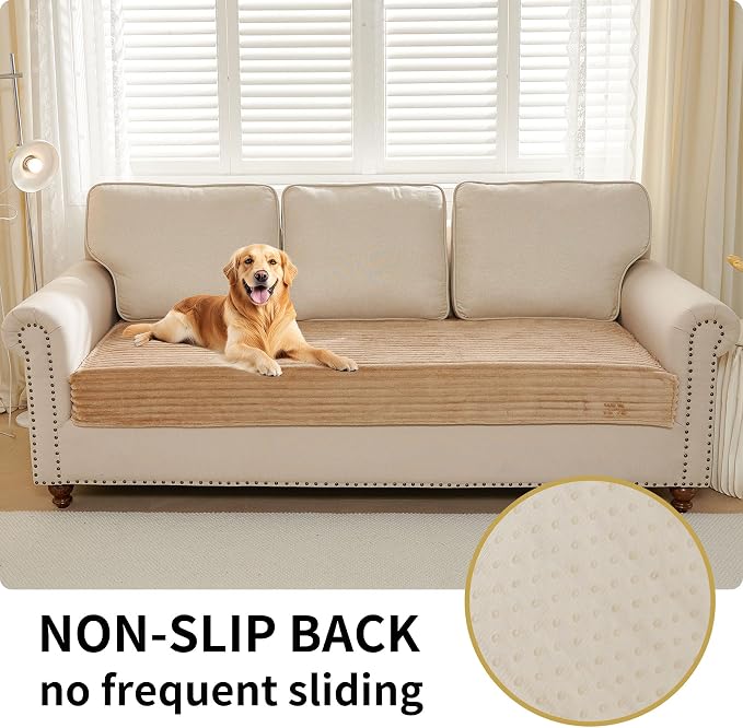 HAOMAIJIA Waterproof Couch Cover for Dogs Washable,Faux Fur Pet Couch Covers for Sofa,Soft Dog Bed Cover Non-Slip Couch Covers for 3 Cushion Couch Sofa Pet Friendly (Khaki, 35" x 47" 1 Pack)