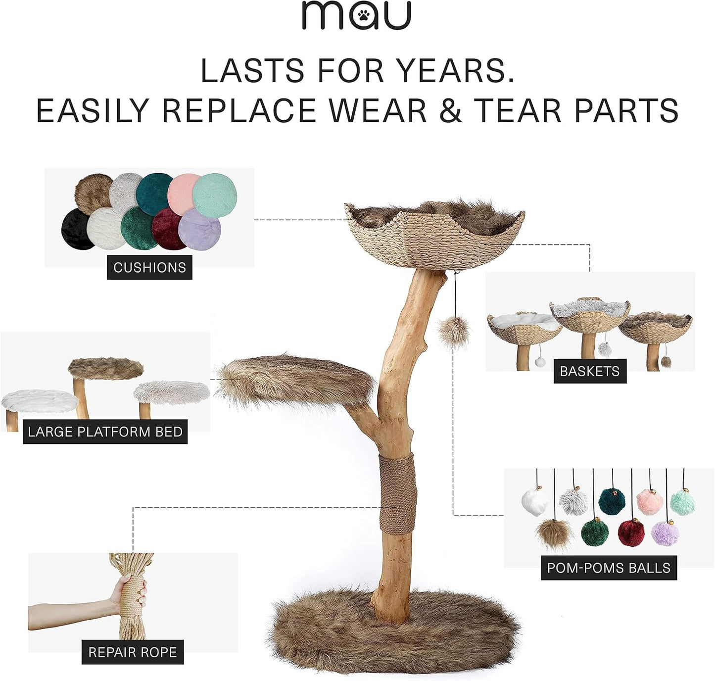 Wooden Cat Tree Tower, Modern Single Branch Cat Condo, Wood Cat Tree, Cat Climbing, Furniture for Cat, Cat Lover Gift, Cat Furniture,Cat Gift by MAU LIFESTYLE (Brown)