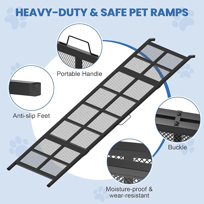 Dog Ramp for Car, 74"x 20" Large Folding Pet Stair Ramp with Non-Slip Mesh, Extra Wide Dog Steps for Medium & Large Dogs Up to 300LBS, Outdoor Portable Dogs Cars Ramp for Car SUV, Truck, RV