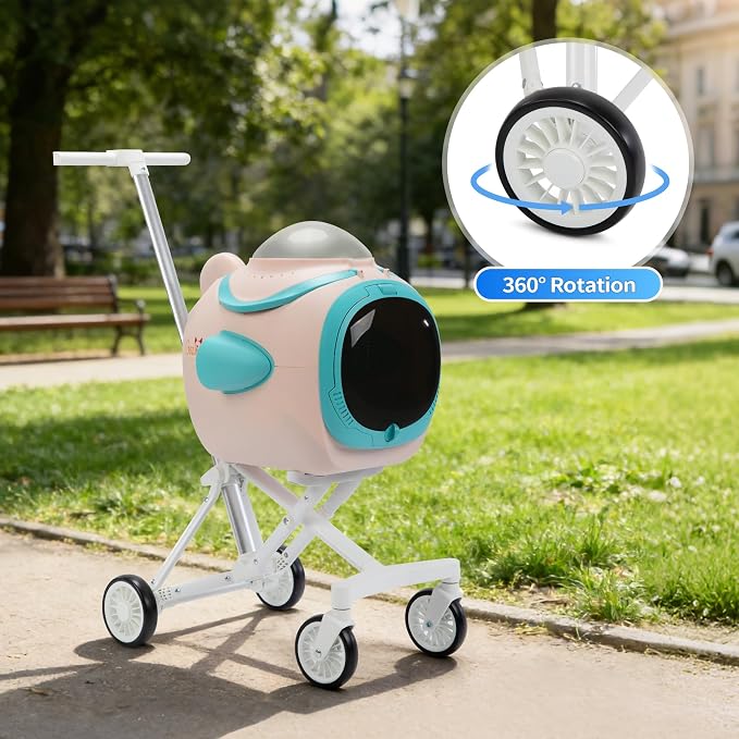 COZIWOW Dog Pet Stroller with Cooling Exhaust Fan, Foldable 4-Wheel Cat Stroller Car Seat with Temperature Display Anti-Irritation Privacy Barrier, Cat Carrier for Small & Medium Dog