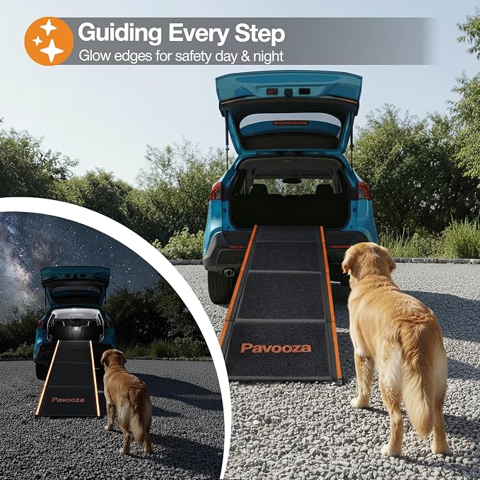 Extra Wide Folding Dog Ramp for Car SUV Truck, Glow Edges, 250 lbs