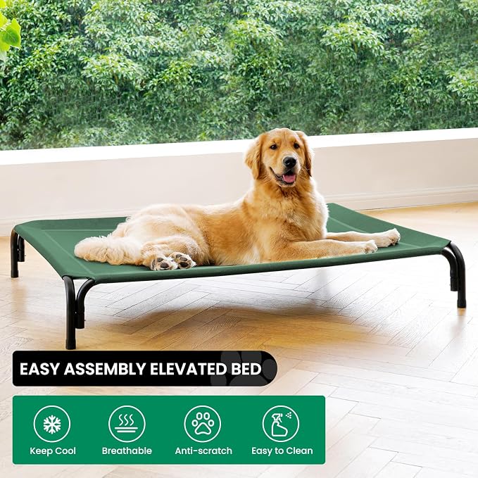 Elevated Dog Bed Outdoor Cooling Raised Cot for XL Dogs, Green 53.9in | Tool-Free Installation; Washable Cooling Breathable Mesh; Anti-Slip Feet; Indoor & Outdoor Use