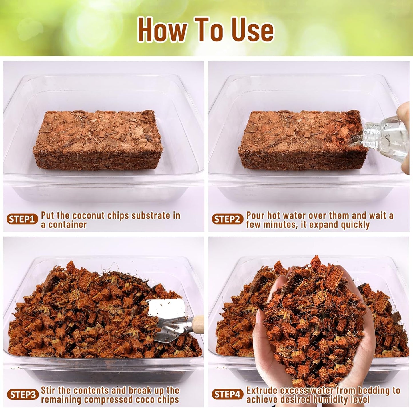 Riare 6 Pack Natural Coconut Chip Substrate for Reptiles- Compressed Coconut Husk Reptiles Bedding, Coco Husk Chip Terrarium Substrate for Snakes, Tortoises, Ball Python, Frogs, Bearded Dragon, Lizard