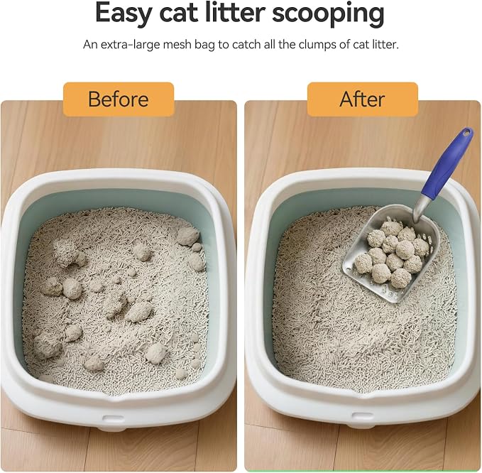 Cat Litter Scoop, Kitty Metal Scooper with Long Handle | Heavy Duty Aluminum Deep Sifter, Rustproof Durable Kitten Poop Shovel for Travel & Small Litter Box