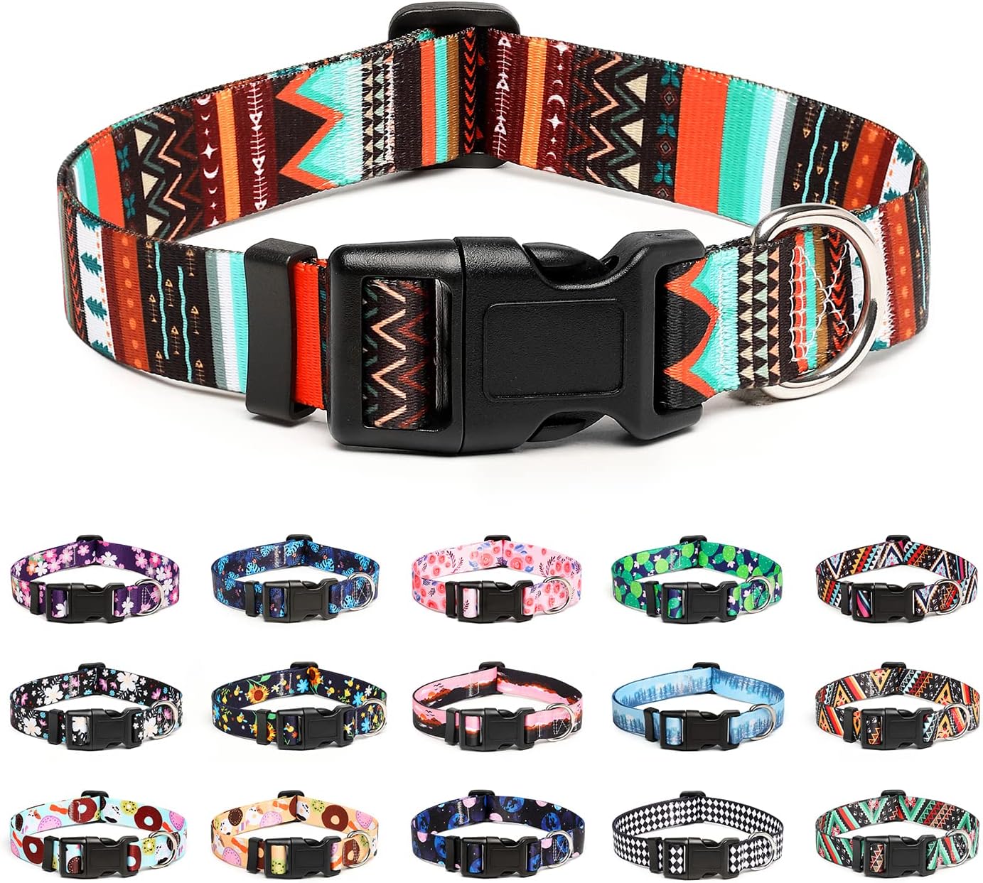 Mercano Adjustable Dog Collar - Special Design Patterns, Soft Nylon Comfortable Durable Pet Collar for Small Medium Large Dogs (L, Tribal Green)