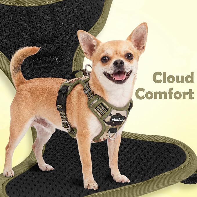 Dog Harness No Pull, Adjustable Pet Vest Harness, Super Soft Material with Vertical Handle Easy Control, Reflective Night Walking, 2 Leash Clips for Medium Sized Dogs, Camo Green, M