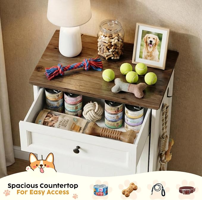 21’’W Dog Feeding Station with Storage, (White, Single Door)