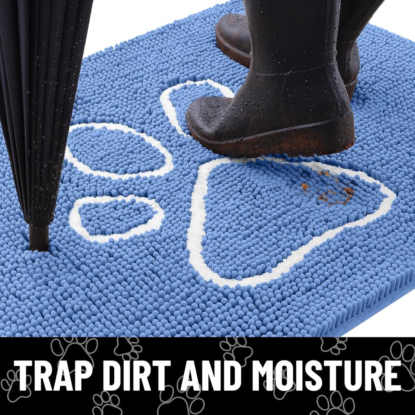Smiry Dog Door Mat for Muddy Paws, Absorbent Dirt Trapper Non Slip Quick Dry Washable Chenille Mat for Mud Dogs, Entry Rug for Indoor and Outdoor (30x20 Inches, Cornflower Blue)