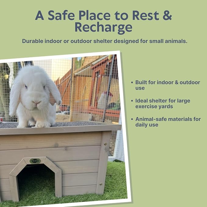 TRIXIE Indoor & Outdoor Small Animal Hideout Shelter for Rabbits and Guinea Pigs, Weatherproof Hide House with Two Entrances, Easy Assembly, Animal-Safe Design