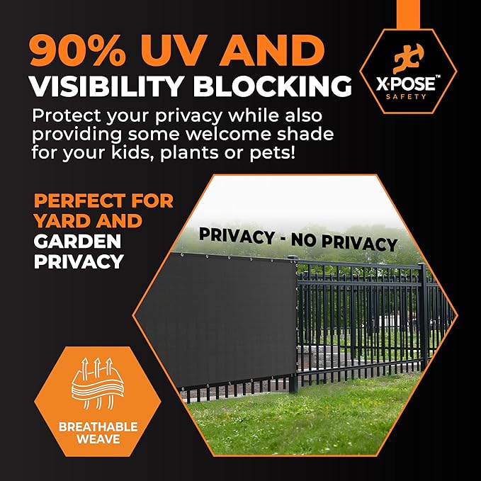 Xpose Safety Privacy Fence Screen 8’ x 50’ (24 Pack) – Heavy Duty Black Mesh with 90% Visibility Block, UV Protection – Includes Cable Ties – for Garden, Yard, Nursery, Kennel, Dog Run, Greenhouse