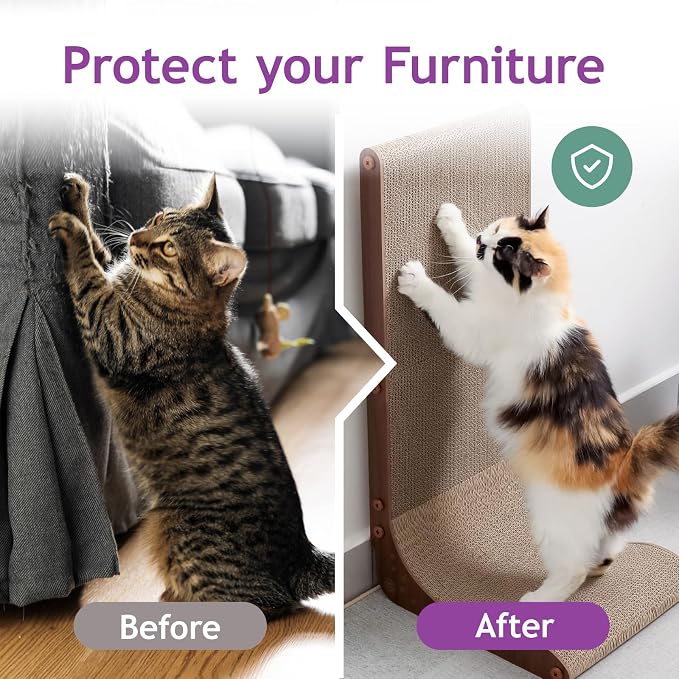 Necoichi Cardboard Cat Scratcher Wall for Indoor Cats - Cat Scratching Board, Cat Scratch Pad Lounger with Reversible Usability and Extra Comfort for Lounge, Curved (Dark Cherry, Regular)