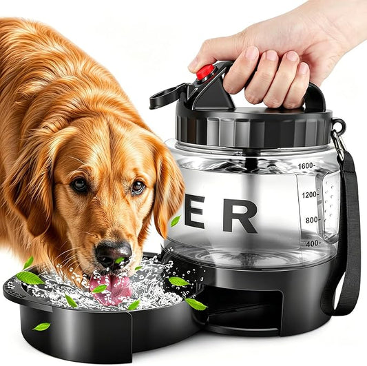 56oz Dog Water Dispenser Portable, 1.6L Leak-Proof Dog Water Bottle with Pull-Out Bowl, BPA Free Pet Travel Water Bottle for Daily Walks, Hiking, Park, Car Travel, Outdoor Beach Accessories