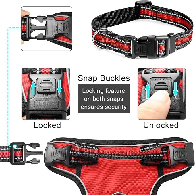 Dog Harness No Pull, Pet Harnesses with Dog Collar, Adjustable Reflective Oxford Outdoor Vest, Front/Back Leash Clips for Small, Medium, Large, Extra Large Dogs, Easy Control Handle for Walking