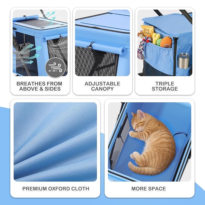MoNiBloom Pet Stroller for Medium to Large Dogs up to 66lb, Blue