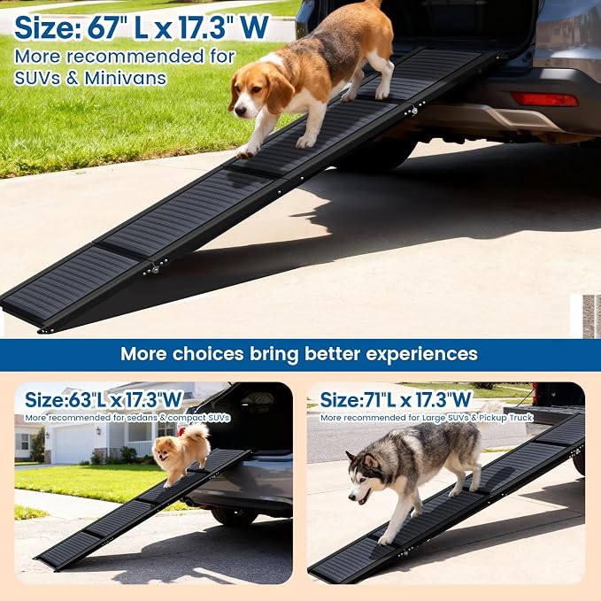 HBTower 67" L x 17.3" W Folding Dog Car Ramp for Large Dogs Up to 250 LBS | Extra Wide Dog Car Ramps, Portable Pet Ramp with Non-Slip Surface, Collapsible Design for SUV, Truck & High Beds