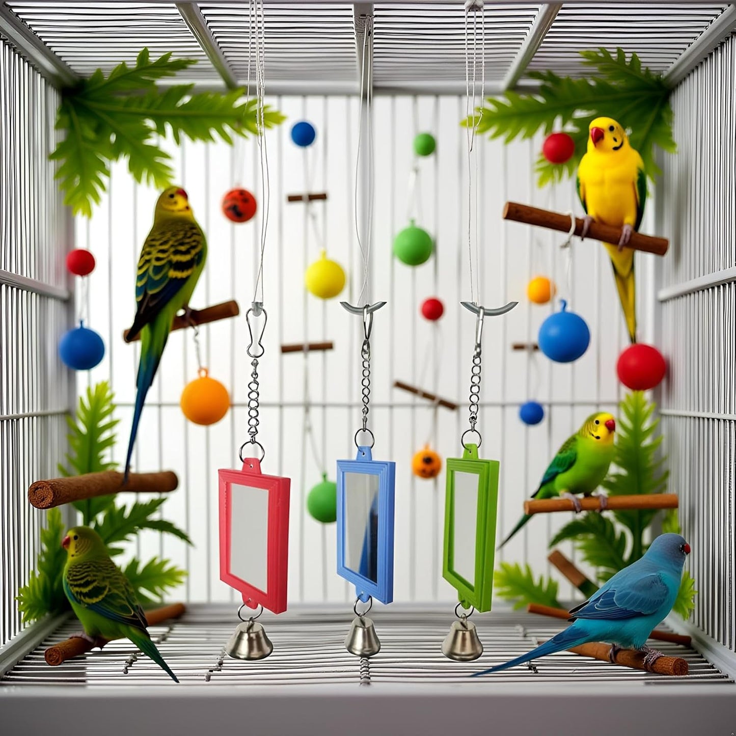 1Pc Random Color Pet Bird Mirror with Bell Interactive Parrot Toys for Budgies Parakeets Conures, Pet Supplies