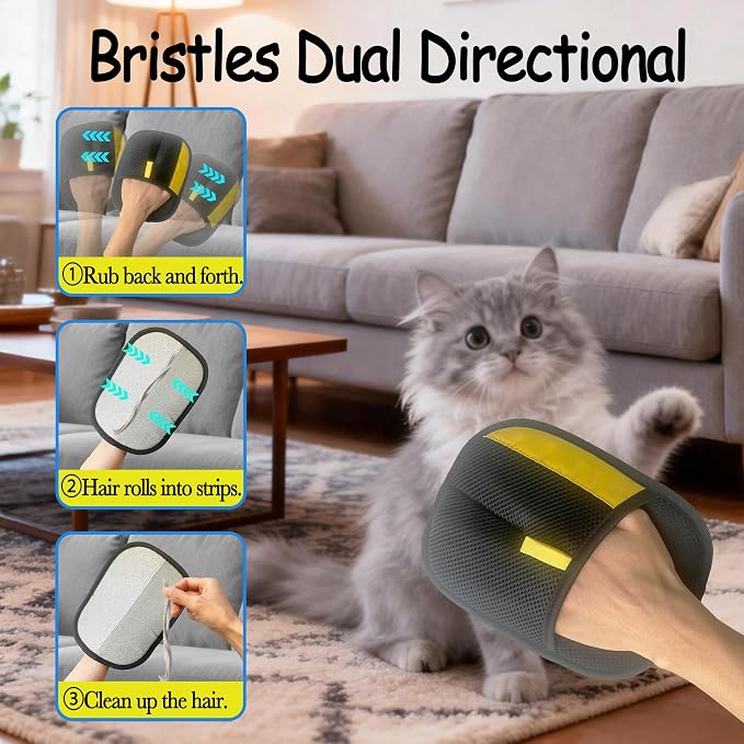 Electrostatic Pet Hair Removal Glove for Cats & Dogs, Reusable Magic Brush for Furniture & Clothes, Cat & Dog Fur Remover Tool (Black-Yellow Large 1-Pack)