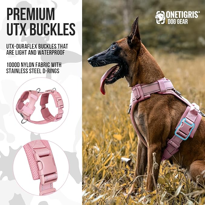 OneTigris Soft Padding No Pull Dog Vest Harness for Medium and Large Dogs | High-tensile Nylon, Adjustable, Reflective, 1 Handle, 3 D-rings, Lightweight, Tough, Easy on/off Tactical Dog Harness