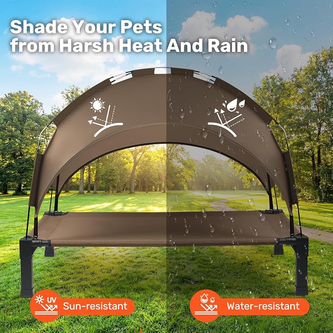 Elevated Dog Bed with Removable Canopy, Sun Protection Shade Tent Dog Cot | Portable Outdoor Dog Bed, Raised Pet Cooling Cot Bed for Dogs, 42in