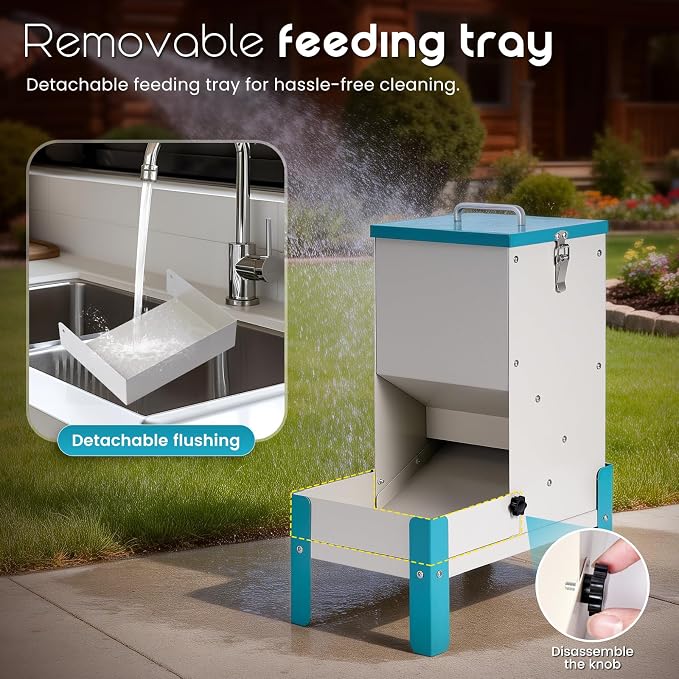 Automatic Dog Feeder 10L Gravity Cat Feeder with Stand | Dog Food Dispenser with a Detachable Feeding Tray, Galvanized Pet Feeding Station for Dogs & Cats, Relieves Neck Pressure
