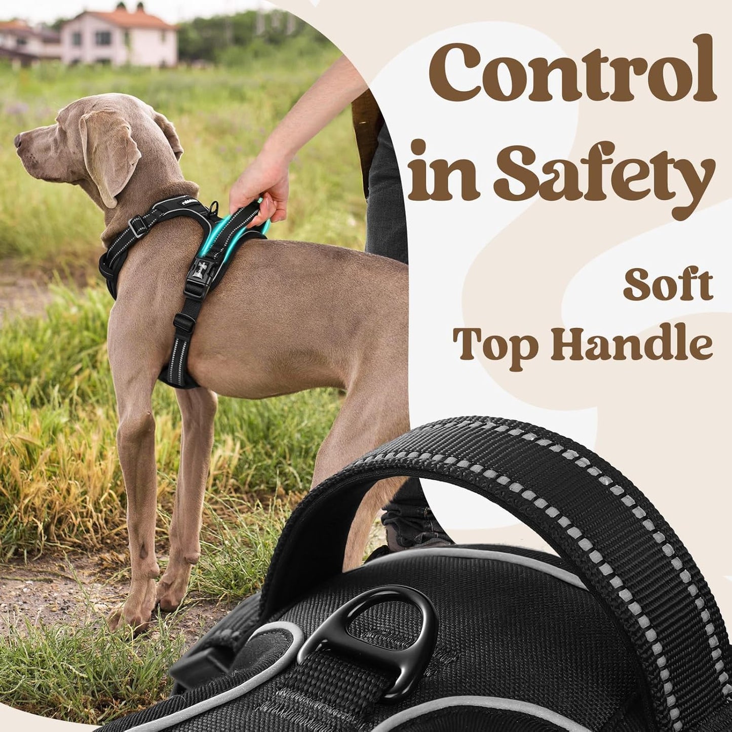 rabbitgoo Dog Harness for Large, No Pull Pet Harness with 3 Buckles, Adjustable Soft Padded Vest with Control Handle, Walking Reflective Pet Vest for Large Dogs, Black, L