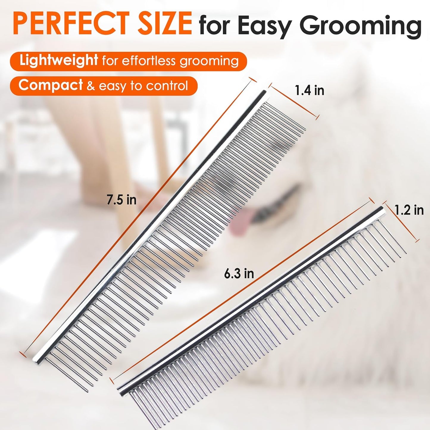 Dog Comb to Remove Tangles and Knots, Cat Comb with Stainless Steel Teeth and Non-Slip Handle, Dog combs for grooming matting for Long Haired Pets (Large & Small)