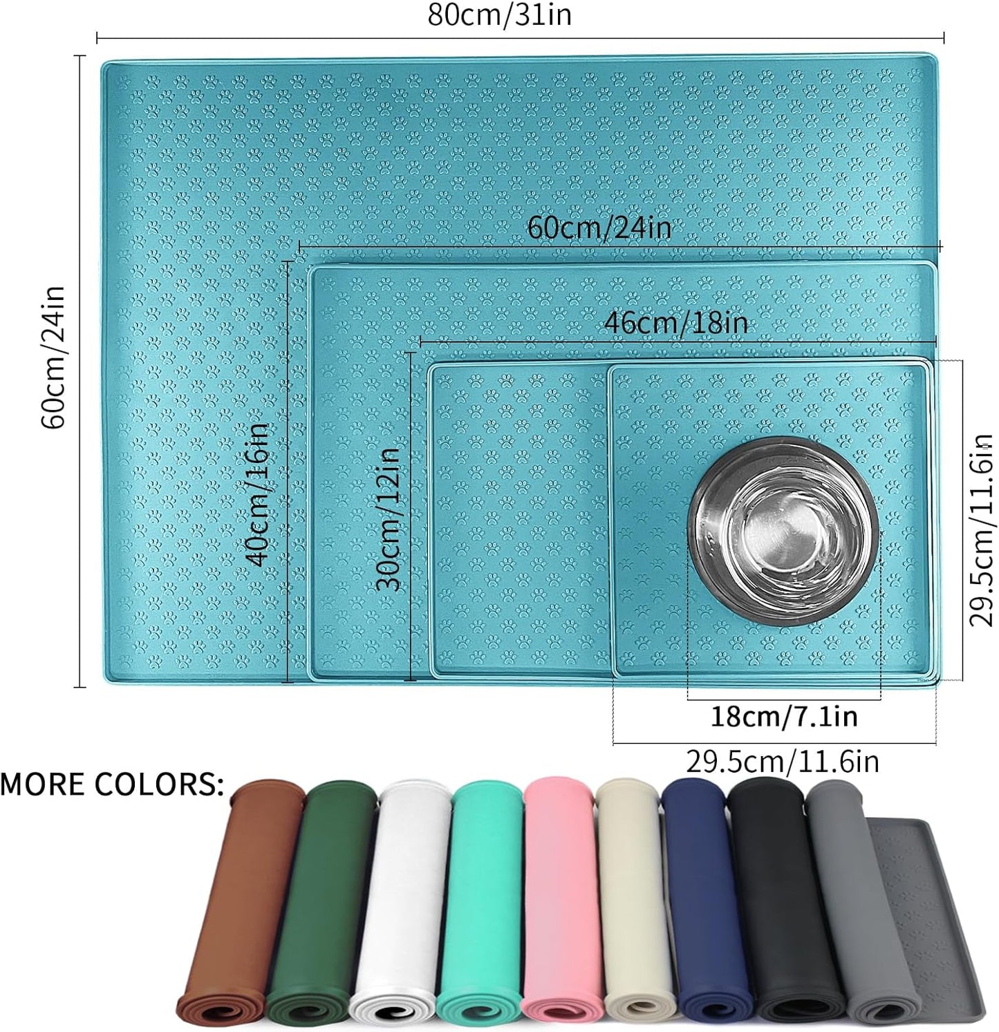 Ptlom Dog Food Mat Anti-Slip Pet Bowl Mats for Food and Water, High-Lips Pet Placemat Prevent Messy Spills to Floor, Waterproof Puppy Feeding Tray for Small, Medium Large Dogs Cats, Silicone