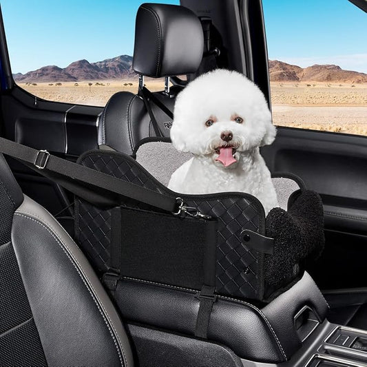 TKYZ Center Console Dog Car Seat for Small Dogs,for Car/SUV/Small Truck | Soft Pillow,Double fixation,PU Leather Easy To Clean,Pet Booster with Safety Belt,Puppy Car Seat for Small Dogs 0-11 lbs