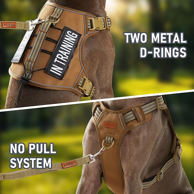 AUNZO Dog Harness with Handle Tactical Dog Harness for Large Dogs No Pull Adjustable Reflective K9 Military Dog Vest Harnesses with Easy Control Handle and Hook & Loop, XL