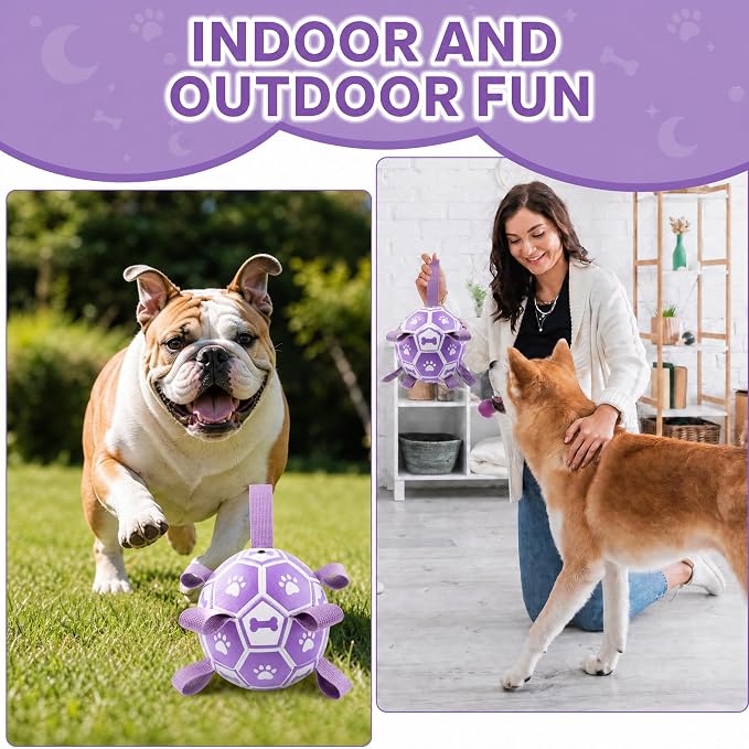 Dog Toys Balls, Dog Soccer Ball with Straps, Dog Birthday Gifts, Durable Balls for Small Medium Pet, Puppy Outdoor Toy, Pet Training Soccer Ball, World Cup Soccer (6 Inch) (Purple, Medium)