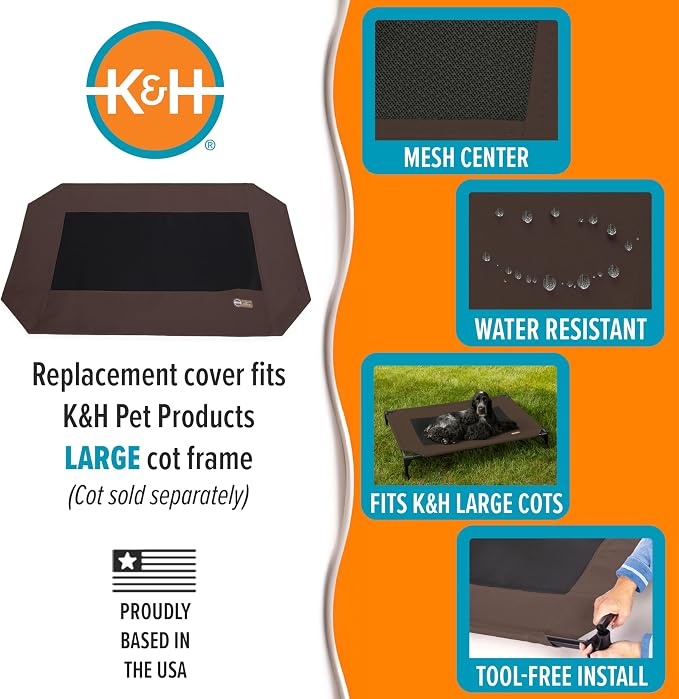 K&H Outdoor Elevated Dog Bed Pet Cot Replacement Cover, Large 42x30in | Designed to fit K&H Large Pet Cots (Sold Separately), Indoor Outdoor Dog Bed, Breathable Mesh Center, Machine Washable