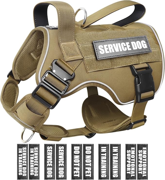 2X Metal Buckle Service Working MOLLE Dog Vest with 10 Pet Patches | Tactical Dog Harness for Large Dog, No-pull Military Working Vest for Training Hunting Walking，2x D Rings for Leash Clip