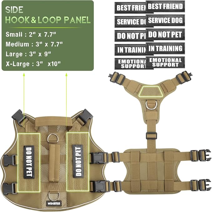 Tactical Molle Vest Mesh Dog Harness with 10 Removale Pet Patches | Breathable Service Dog harness with Double Soft Padded Handle for Medium Dog, Reflective Military Pet Vest for Walk Hiking