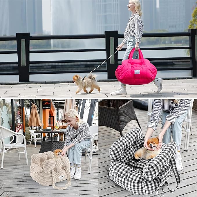 Dog Car Seat for Small Dogs, Portable Puppy Car Seat of Easy Installation, Fashionable Pet Carrier Bag with Large Pockets, Machine Washable Dog Booster Seat (Red)