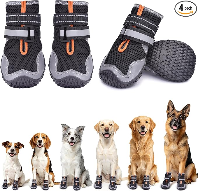 Dimicoo Dog Shoes,Breathable Boots for Summer Hot Pavement,Non-Slip Paw Protector for Small Medium Large Dogs,Reflective Dog Booties for Outdoor & Indoor Hardwood Floors