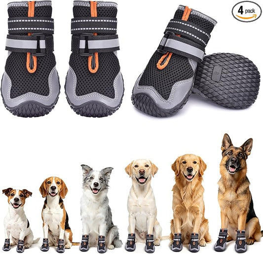 Dimicoo Dog Shoes,Breathable Boots for Summer Hot Pavement,Non-Slip Paw Protector for Small Medium Large Dogs,Reflective Dog Booties for Outdoor & Indoor Hardwood Floors