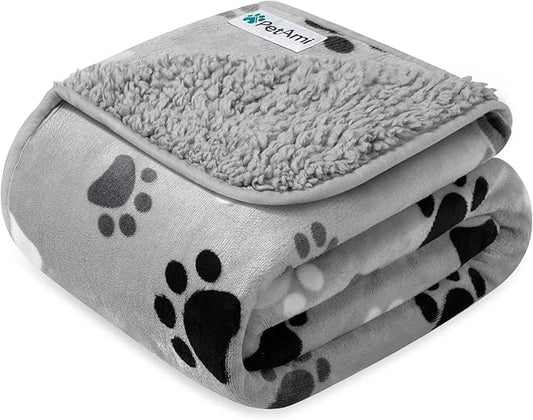 PetAmi Waterproof Dog & Cat Blanket, Pee Proof for Couch, Reversible, Soft Fleece, Washable, 24x32 Paw Gray