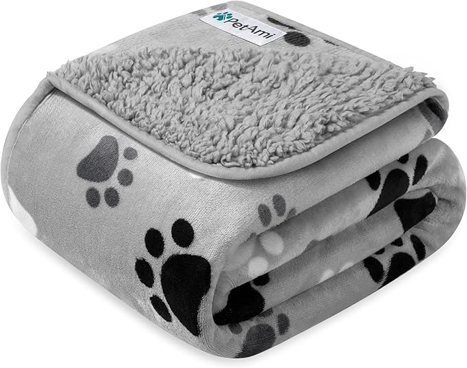 PetAmi Waterproof Dog Blanket for Medium Large Dogs, Pee Proof for Couch Bed, Reversible for Puppy Indoor Cat, Soft Fleece Washable, 40x60 Paw Gray