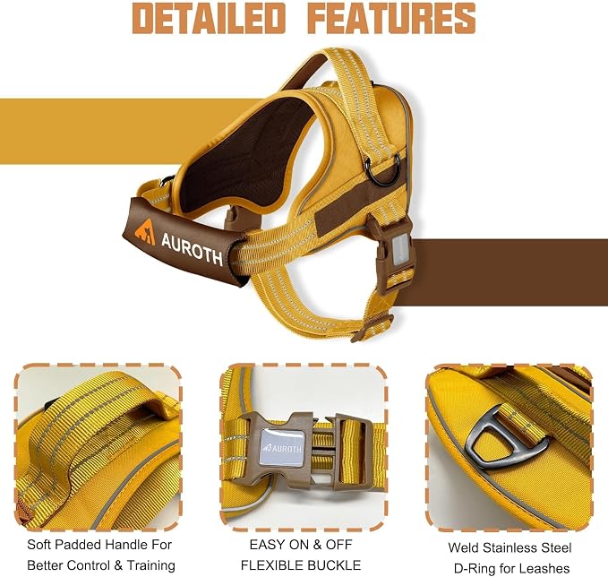 AUROTH Dog Harness and Leash Set Small Sized Dog, No Pull Escape Proof Vest | with Leash Clips, LED light clip, Breathable Mesh Padded No Choke, Easy Walking and Training, Turmeric, Small