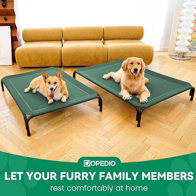 Elevated Dog Bed Outdoor Cooling Raised Cot for XL Dogs, Green 53.9in | Tool-Free Installation; Washable Cooling Breathable Mesh; Anti-Slip Feet; Indoor & Outdoor Use
