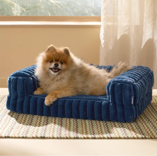 Bedsure Orthopedic Dog Bed for Small Dogs, Waterproof Memory Foam Small Pet Beds with Sides, Non-Slip Bottom and Egg-Crate Foam Medium Dog Couch Sofa with Washable Removable Corduroy Cover, Blue