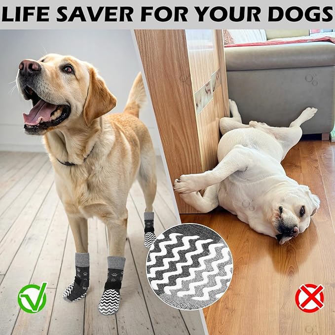 EXPAWLORER 6Pcs Anti Slip Dog Socks to Prevent Licking Paws, Dog Shoes for Hot Pavement Double Sides Dog Boots & Paw Protectors Booties for Hardwood Floors with Grippers Small Medium Large Senior Dogs