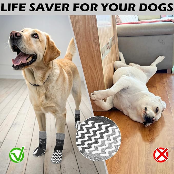 EXPAWLORER 6Pcs Anti Slip Dog Socks to Prevent Licking Paws, Dog Shoes for Hot Pavement, Double Sides Dog Boots & Paw Protectors Booties for Hardwood Floors with Grip Small Medium Large Senior Dogs, M