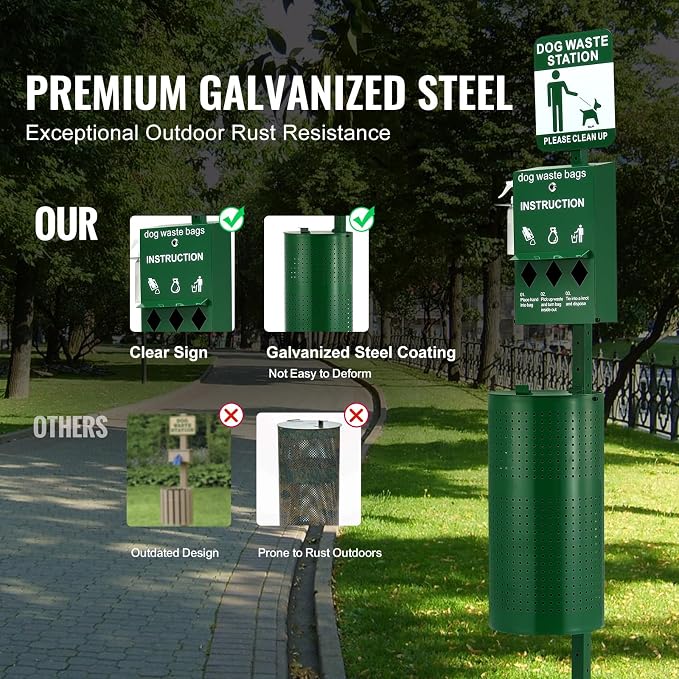 VEVOR Dog Waste Station, 11.5 Gallon Pet Waste Station with Hand Wash Bottle, Lockable Bag Dispenser, 50 Can Liners & 600 Waste Bags, Outdoor Pet Poop Station for Commercial Use, Parks, Backyard