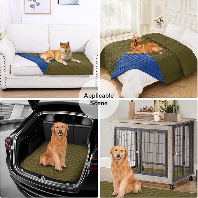 Smiry Reversible Waterproof Couch Covers for Sofa, Washable Dogs Pet Couch Covers for 3 Cushion Sofa Pet Friendly, Water Resistant Furniture Protector Slipcover, Geometric (30"x53", Green/Navy)