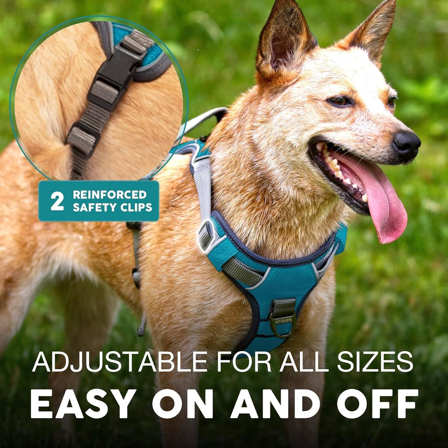 Embark Adventure Dog Harness, Reflective Trim No Pull Dog Harness Medium Sized Dogs - Military Grade Nylon, Front Clip with Gel Lined Handle.